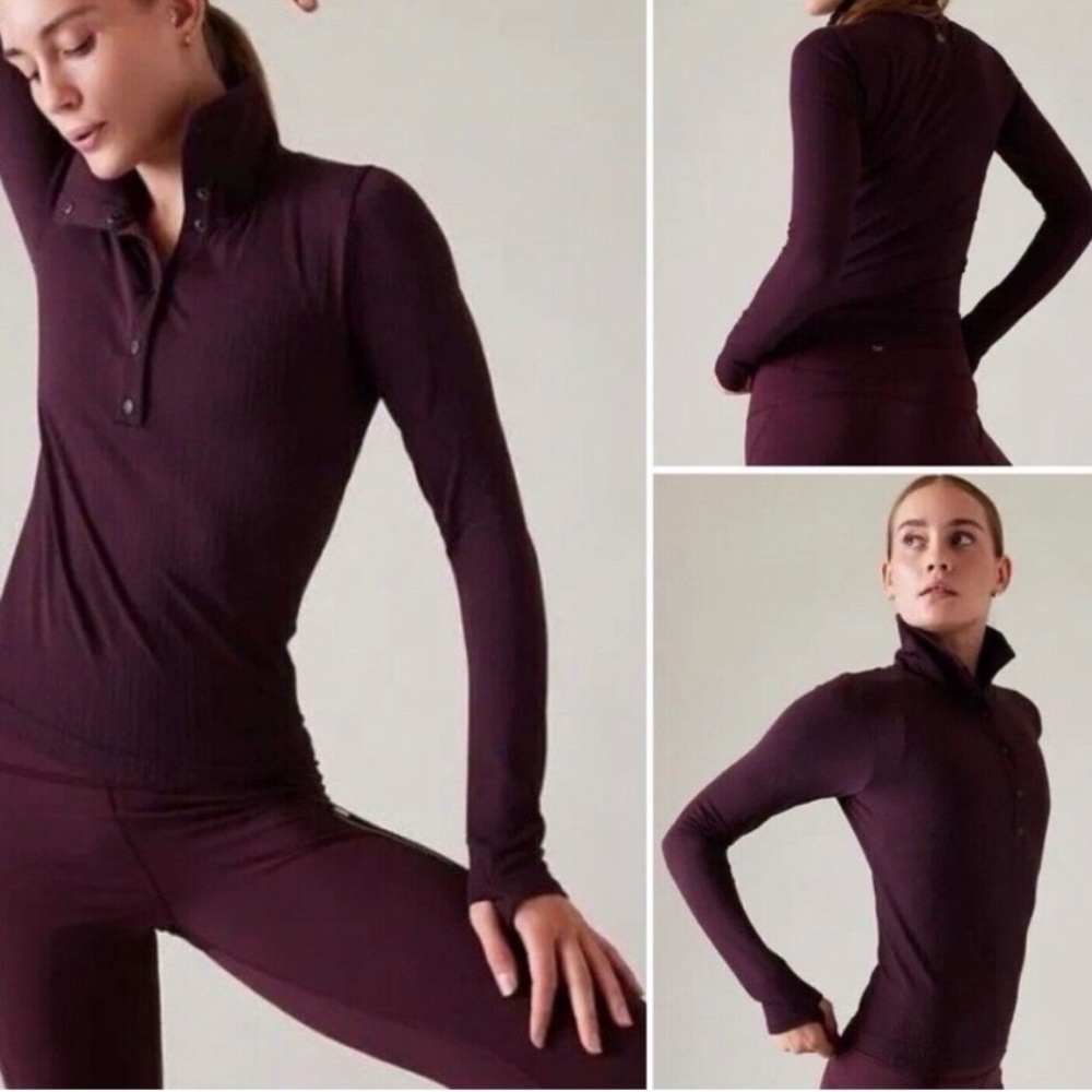 Athleta Flurry Seamless Henley - Spiced Cabernet XXS
